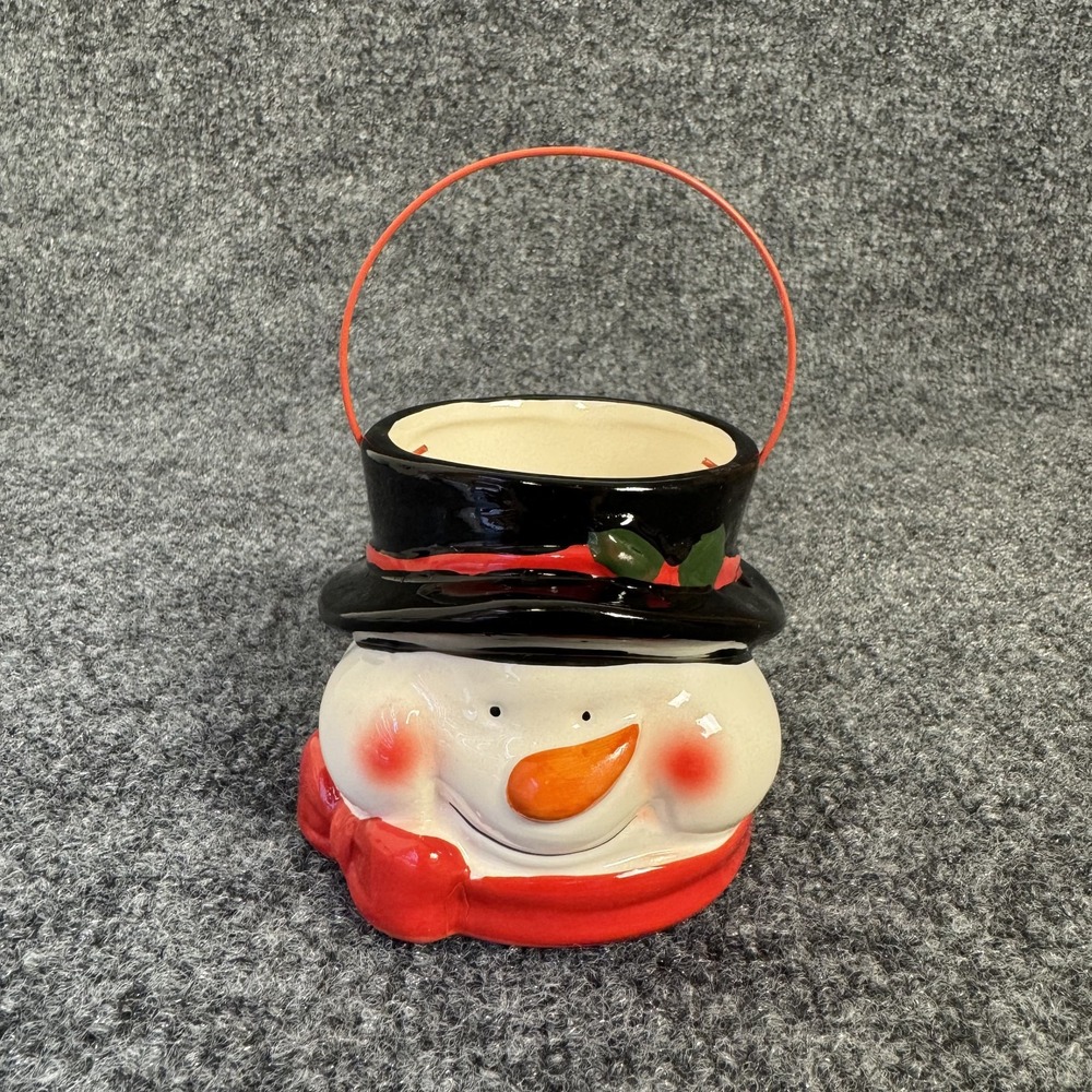 Vintage Christmas Royal Norfolk Snowman Head Ceramic Candle Holder/Candy Bucket